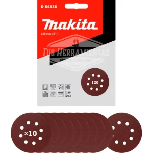 10 Discos Lija Con Velcro 125mm (5) Grano 120 Makita D-54536