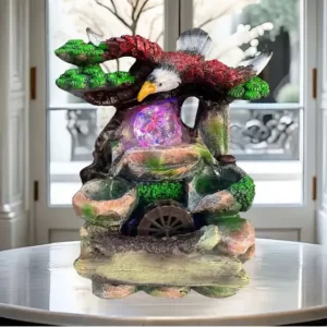 Fuente De Agua Con Luz Rgb Decoracion Interior Color Gris ,fuente De Agua Decorativa Cascada Con Luz Led Piletafuente De Resina De Águila H58 Multicolor