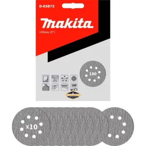 10 Discos Lija Velcro 125mm (5'') Grano 180 Makita D-65872