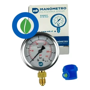 Manómetro Glicerina 0-16 Bar 63mm Mas Adaptador 1/4x1/2