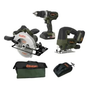 Sierra Circular + Taladro + Caladora Bauker 18v + Accesorios